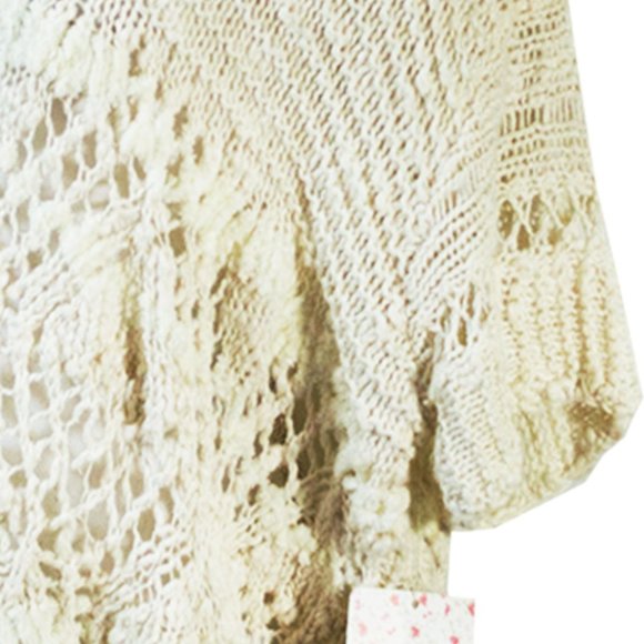 Free People Boho Ivory Open Crochet Top Sweater L - Picture 7 of 12